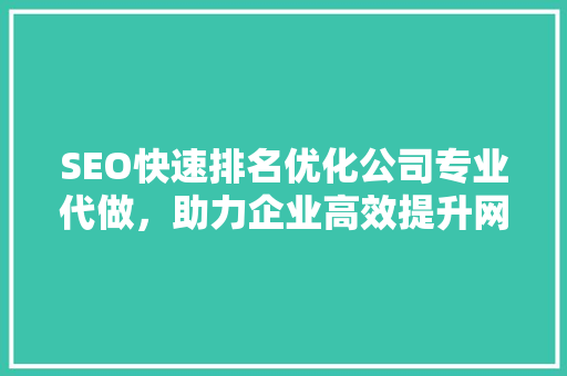 SEO快速排名优化公司专业代做，助力企业高效提升网站流量