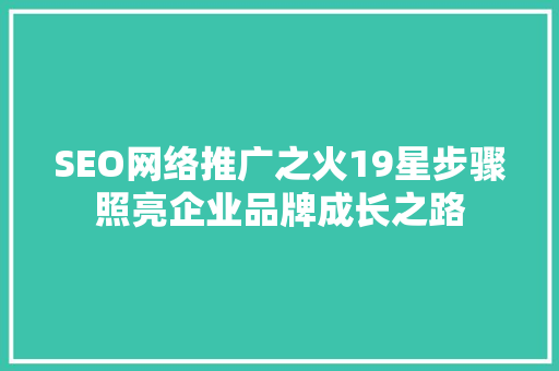 SEO网络推广之火19星步骤照亮企业品牌成长之路