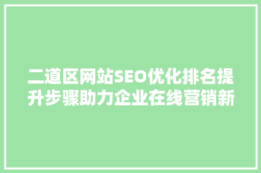 二道区网站SEO优化排名提升步骤助力企业在线营销新篇章
