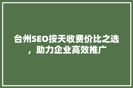 台州SEO按天收费价比之选，助力企业高效推广