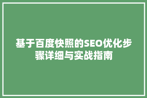 基于百度快照的SEO优化步骤详细与实战指南  第1张