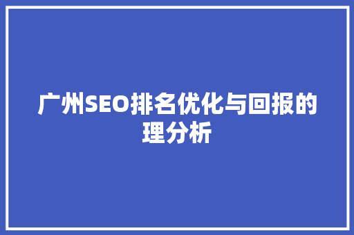 广州SEO排名优化与回报的理分析