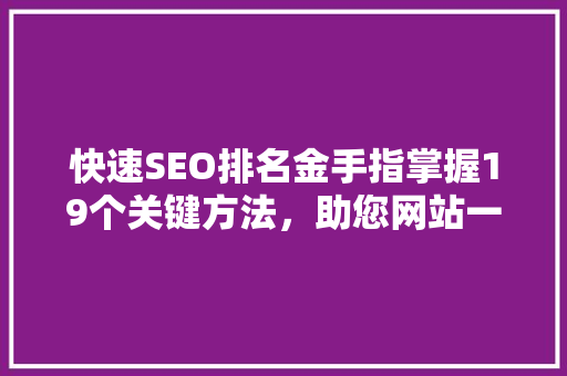 快速SEO排名金手指掌握19个关键方法，助您网站一飞冲天