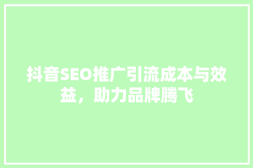 抖音SEO推广引流成本与效益，助力品牌腾飞