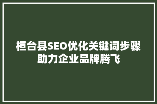 桓台县SEO优化关键词步骤助力企业品牌腾飞
