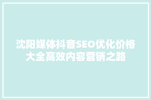 沈阳媒体抖音SEO优化价格大全高效内容营销之路