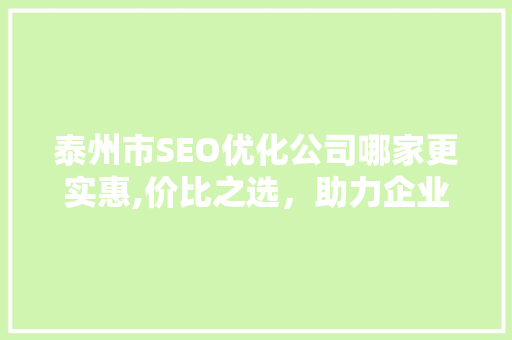 泰州市SEO优化公司哪家更实惠,价比之选，助力企业高效提升网络知名度