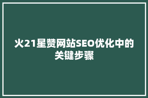 火21星赞网站SEO优化中的关键步骤