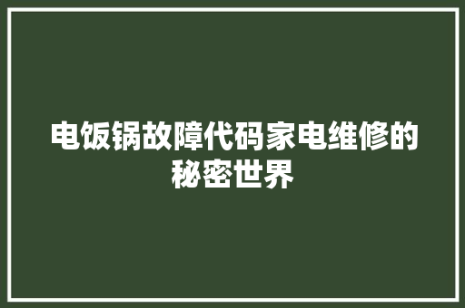 电饭锅故障代码家电维修的秘密世界