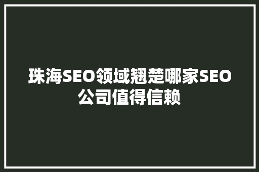 珠海SEO领域翘楚哪家SEO公司值得信赖