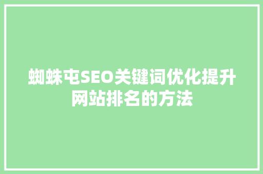 蜘蛛屯SEO关键词优化提升网站排名的方法