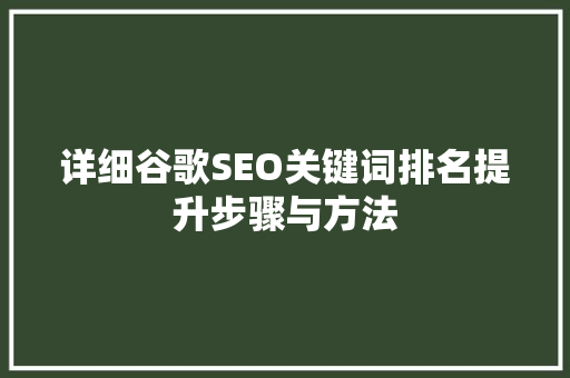 详细谷歌SEO关键词排名提升步骤与方法