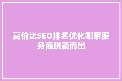 高价比SEO排名优化哪家服务商脱颖而出