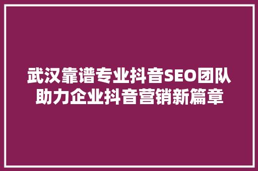 武汉靠谱专业抖音SEO团队助力企业抖音营销新篇章