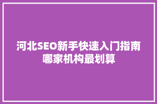 河北SEO新手快速入门指南哪家机构最划算