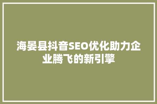 海晏县抖音SEO优化助力企业腾飞的新引擎
