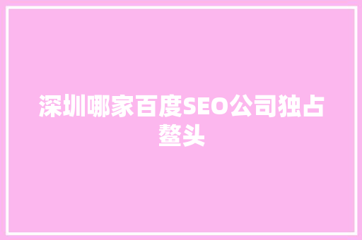 深圳哪家百度SEO公司独占鳌头