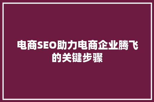 电商SEO助力电商企业腾飞的关键步骤