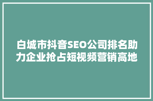 白城市抖音SEO公司排名助力企业抢占短视频营销高地