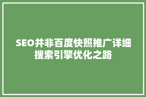 SEO并非百度快照推广详细搜索引擎优化之路