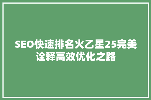 SEO快速排名火乙星25完美诠释高效优化之路