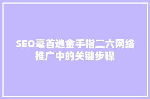 SEO毫首选金手指二六网络推广中的关键步骤