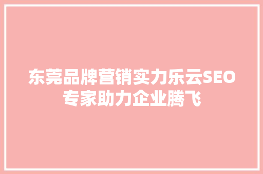 东莞品牌营销实力乐云SEO专家助力企业腾飞
