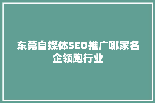 东莞自媒体SEO推广哪家名企领跑行业
