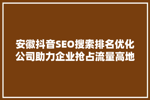 安徽抖音SEO搜索排名优化公司助力企业抢占流量高地