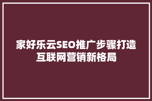 家好乐云SEO推广步骤打造互联网营销新格局