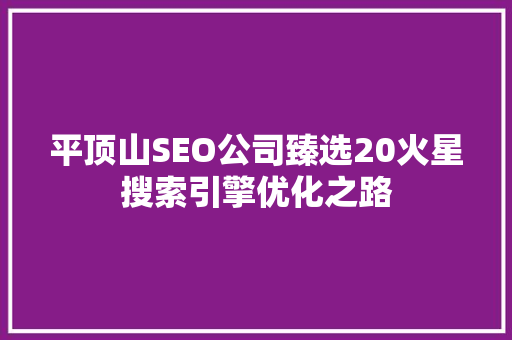 平顶山SEO公司臻选20火星搜索引擎优化之路