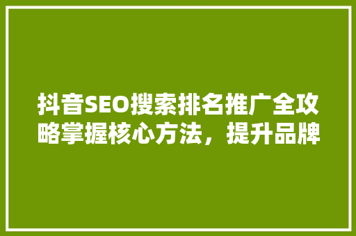 抖音SEO搜索排名推广全攻略掌握核心方法，提升品牌影响力