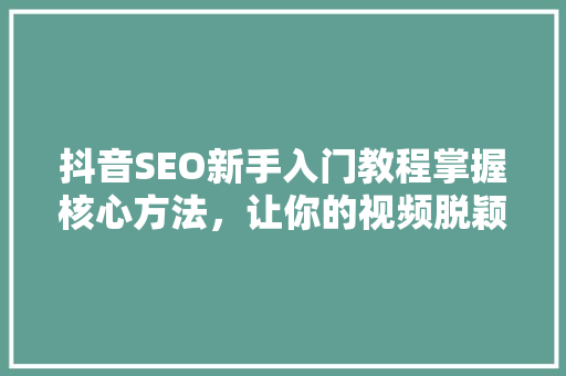 抖音SEO新手入门教程掌握核心方法，让你的视频脱颖而出