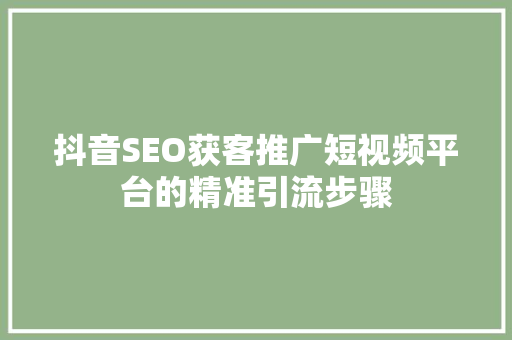 抖音SEO获客推广短视频平台的精准引流步骤