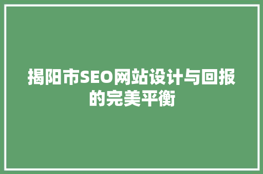 揭阳市SEO网站设计与回报的完美平衡