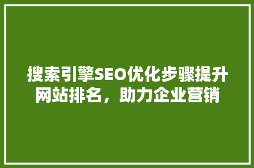 搜索引擎SEO优化步骤提升网站排名，助力企业营销