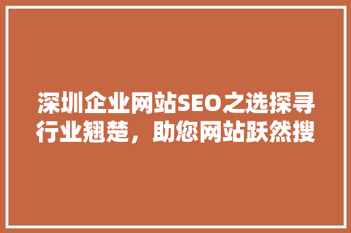 深圳企业网站SEO之选探寻行业翘楚，助您网站跃然搜索引擎前列