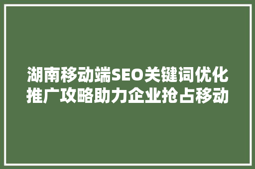 湖南移动端SEO关键词优化推广攻略助力企业抢占移动市场先机