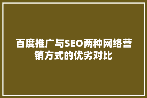 百度推广与SEO两种网络营销方式的优劣对比