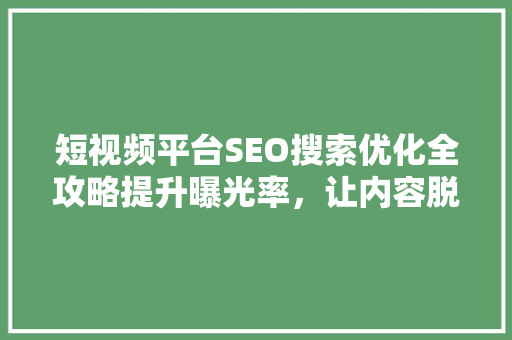 短视频平台SEO搜索优化全攻略提升曝光率，让内容脱颖而出