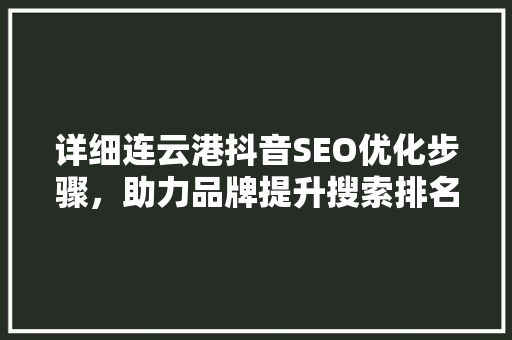 详细连云港抖音SEO优化步骤，助力品牌提升搜索排名