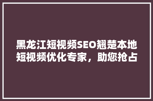 黑龙江短视频SEO翘楚本地短视频优化专家，助您抢占流量高地  第1张