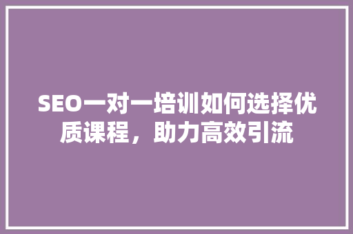 SEO一对一培训如何选择优质课程，助力高效引流