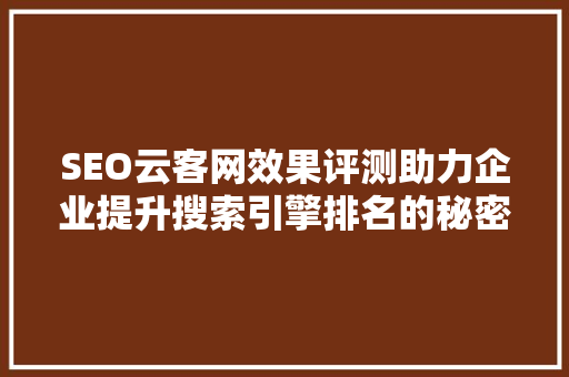 SEO云客网效果评测助力企业提升搜索引擎排名的秘密武器