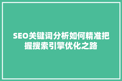 SEO关键词分析如何精准把握搜索引擎优化之路