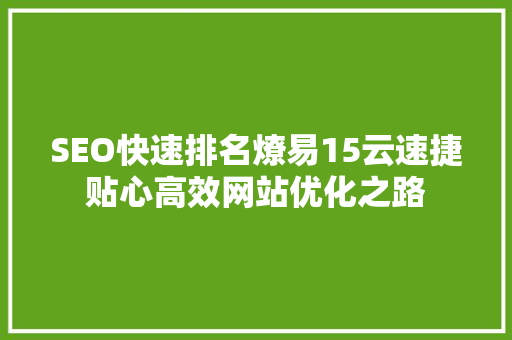 SEO快速排名燎易15云速捷贴心高效网站优化之路