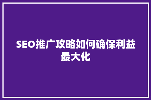 SEO推广攻略如何确保利益最大化