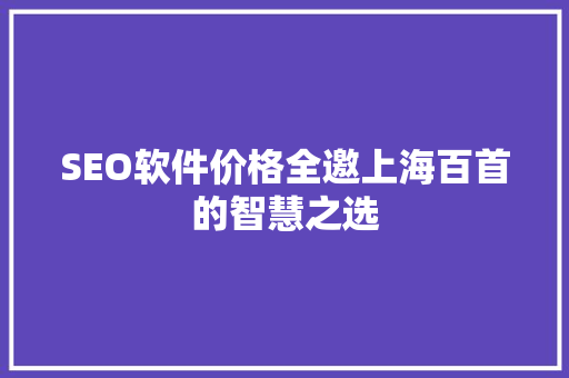 SEO软件价格全邀上海百首的智慧之选