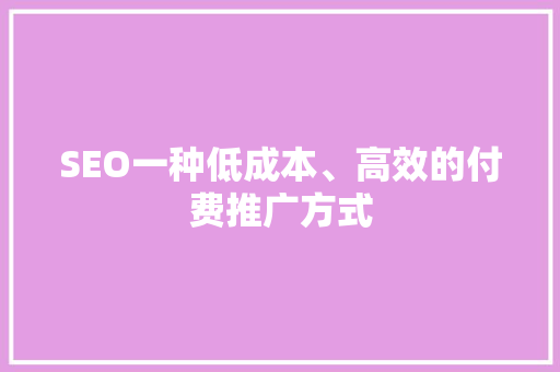 SEO一种低成本、高效的付费推广方式