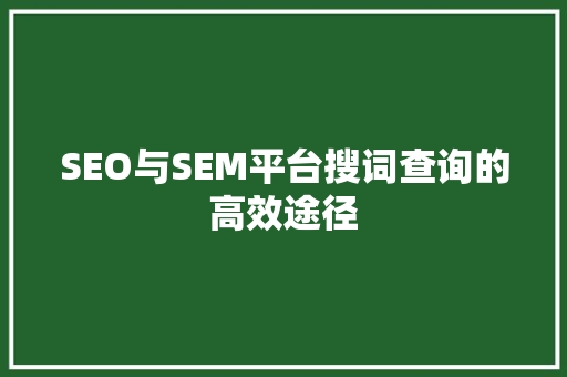SEO与SEM平台搜词查询的高效途径